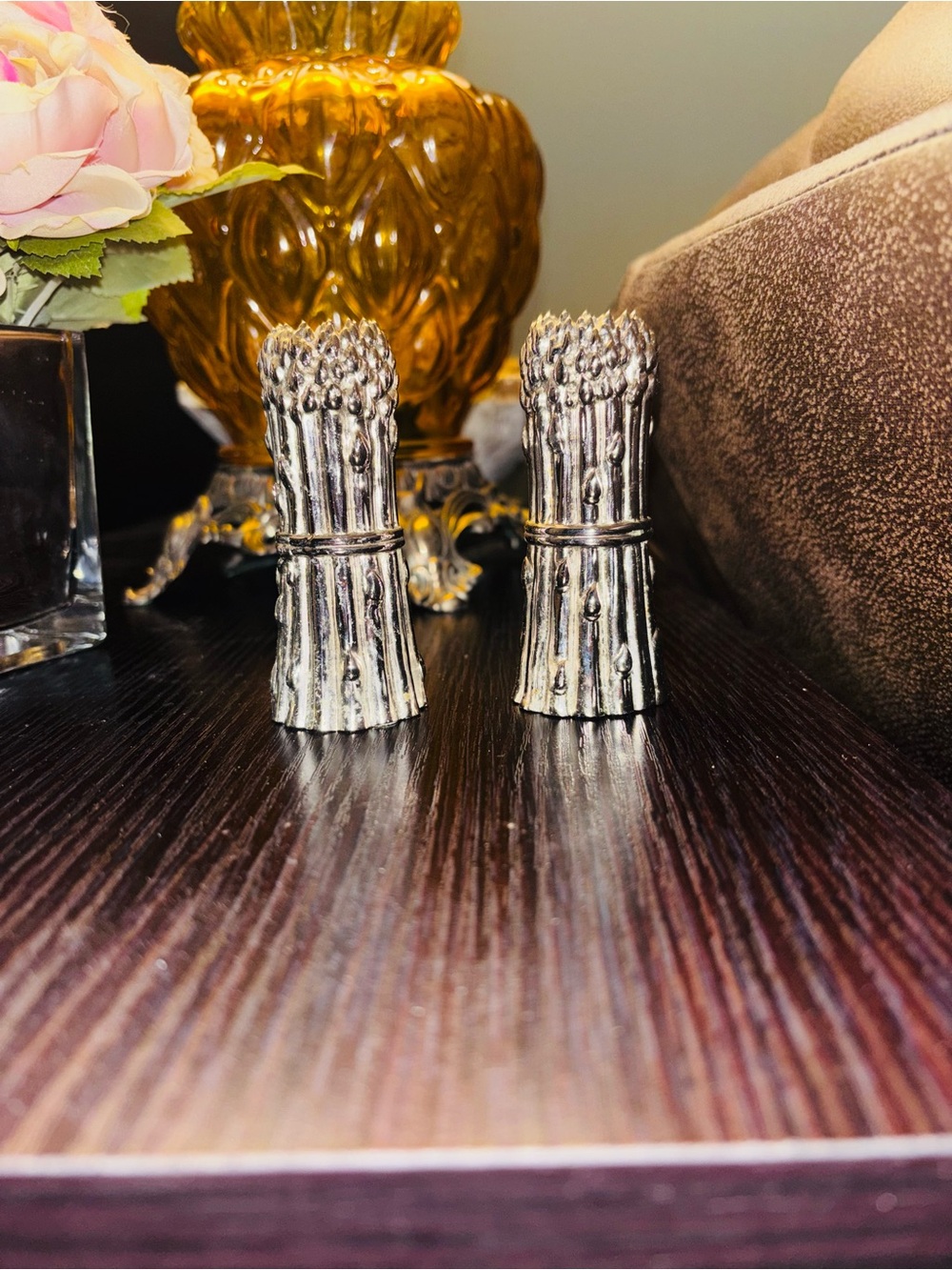 Vintage Godinger Silver Plated Asparagus Salt & Pepper Shakers